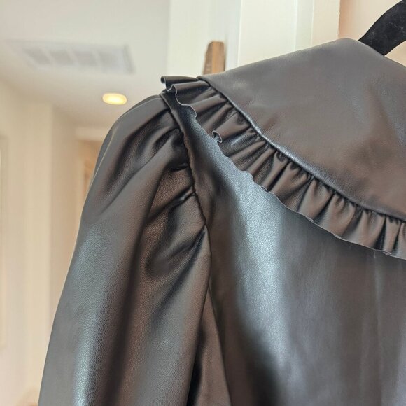 Molly Bracken Premium Faux Leather Puff Sleeve Ruffle Collar Blouse | M - Picture 4 of 7